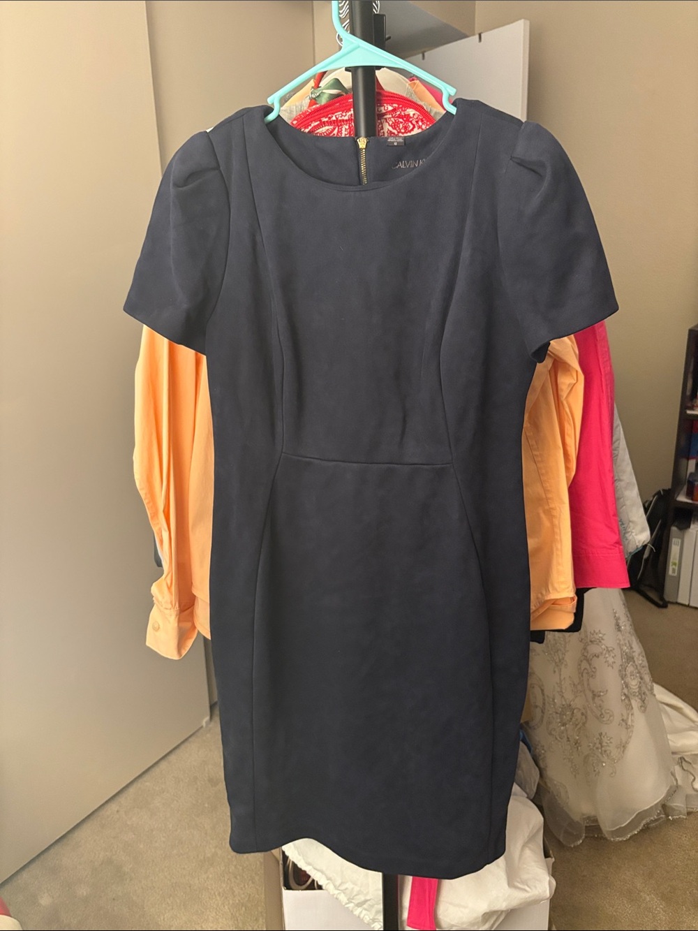 Calvin Klein Navy Short-Sleeve Sheath Dress
